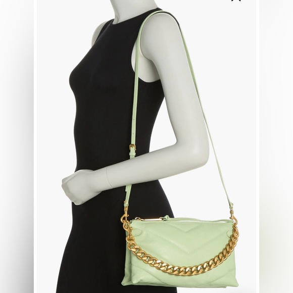 New Rebecca Minkoff Leather Edie Maxi Crossbody Shoulder Bag Mint Green - Picture 3 of 13
